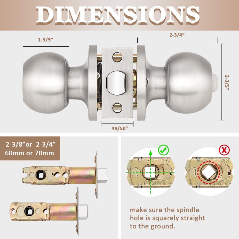 Probricoï¼ˆ3 Pack Entry Door Knob Keyed Alike,Satin Nickel Finish Door Lock Handle,Entry Door Lock/Ball Door knobs with Lock and Same Key,Entrance Knob[Lock with 3 Combo Keys] for Office or Front Door - Image 5